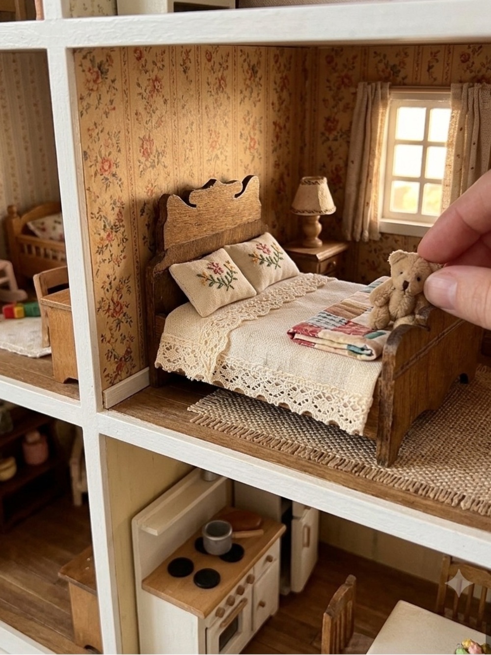 Vintage Wooden Decorative Mini doll House Bed - Brown